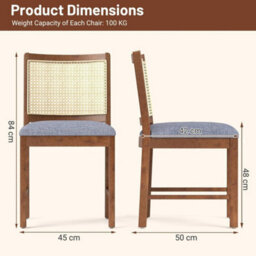 Rattan Dining Chair Set Of 2 Wooden Upholstered Kitchen Chairs-Brown - thumbnail 2
