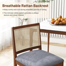 Rattan Dining Chair Set Of 2 Wooden Upholstered Kitchen Chairs-Brown - thumbnail 6