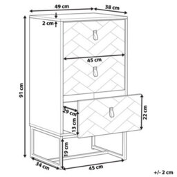 Beliani Light Brown 3-Drawer Chest Of Drawers With White Metal Legs, W49 X D38 X H91Cm - thumbnail 4