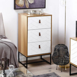 Beliani Light Brown 3-Drawer Chest Of Drawers With White Metal Legs, W49 X D38 X H91Cm - thumbnail 2