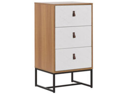 Beliani Light Brown 3-Drawer Chest Of Drawers With White Metal Legs, W49 X D38 X H91Cm - thumbnail 3