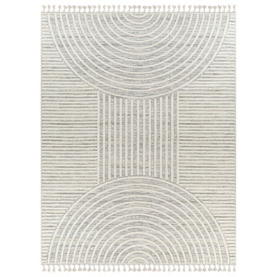 Livabliss Nora-Modern Grey Ivory High Pile Fringe Living Dining Bedroom Rug 140 X 200 Cm Easy Care, Non Shedding - image 1