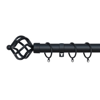 A.unique Home Twisted Metal Extendable Curtain Pole With Rings And Fittings (25/28mm) - Matte Black, 180Cm - 340Cm Approx - image 1