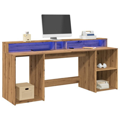 Berkfield Desk With Led Lights Artisian Oak 200X55X91 Cm Engineered Wood - image 1