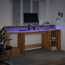 Berkfield Desk With Led Lights Artisian Oak 200X55X91 Cm Engineered Wood - thumbnail 5
