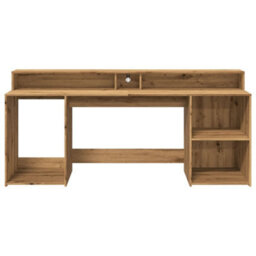 Berkfield Desk With Led Lights Artisian Oak 200X55X91 Cm Engineered Wood - thumbnail 6