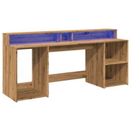 Berkfield Desk With Led Lights Artisian Oak 200X55X91 Cm Engineered Wood - thumbnail 3