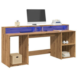 Berkfield Desk With Led Lights Artisian Oak 200X55X91 Cm Engineered Wood - thumbnail 1