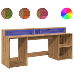 Berkfield Desk With Led Lights Artisian Oak 200X55X91 Cm Engineered Wood - thumbnail 2