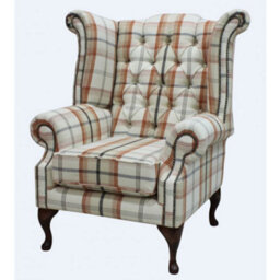 Chesterfield High Back Armchair Balmoral Autumn Checked Fabric In Queen Anne Style - thumbnail 3