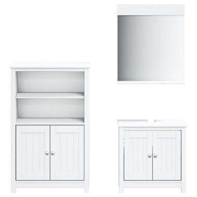 Berkfield Rustic 3 Piece Bathroom Furniture Set Berg White Solid Wood Pine