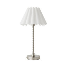 Valuelights Maeve White Scallop Pleated Taper Shade Brushed Chrome Bobbin Table Lamp & Bulb - thumbnail 2