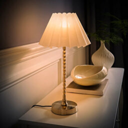 Valuelights Maeve White Scallop Pleated Taper Shade Brushed Chrome Bobbin Table Lamp & Bulb - thumbnail 5