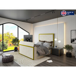 Madrid Upholstered Electric Media  Gold & Cream White Tv Bed Frame - thumbnail 6