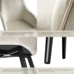 Tectake Set Of 6 Dining Chair Marilyn - With Armrests, Padded, Velvet Look, Black Steel Legs  - Cream/black - thumbnail 5