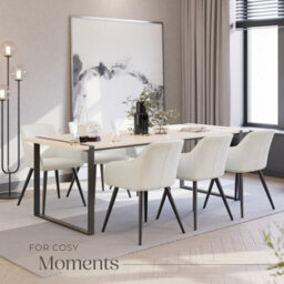 Tectake Set Of 6 Dining Chair Marilyn - With Armrests, Padded, Velvet Look, Black Steel Legs  - Cream/black - thumbnail 8