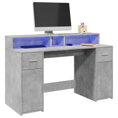Berkfield Desk With Led Lights Concrete Grey 140X55X91 Cm Engineered Wood - image 1