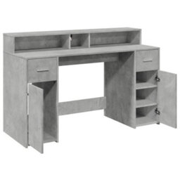 Berkfield Desk With Led Lights Concrete Grey 140X55X91 Cm Engineered Wood - thumbnail 9