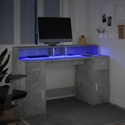 Berkfield Desk With Led Lights Concrete Grey 140X55X91 Cm Engineered Wood - thumbnail 5