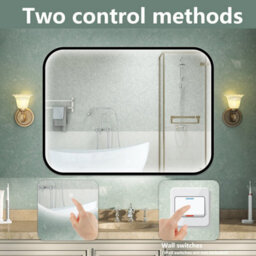AVER-GROWTH 90X70Cm Black Frame Led Bathroom Mirror With 3 Color Lights Touch Switch Wall Mounted Illuminated Mirror Vertical Horizontal - thumbnail 6