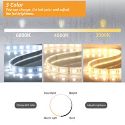 AVER-GROWTH 90X70Cm Black Frame Led Bathroom Mirror With 3 Color Lights Touch Switch Wall Mounted Illuminated Mirror Vertical Horizontal - thumbnail 2