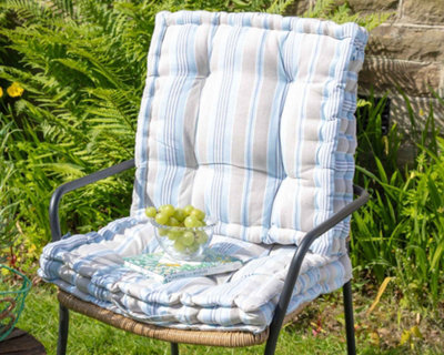 Dibor Set Of 2 Giant Blue Striped Outdoor Garden Chair Seat Pad Cushions - image 1