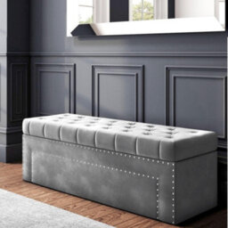 90Cm Duke Ottoman Storage Box -Upholstered Blanket Box - Grey Plush Velvet Multifunctional Storage Box - thumbnail 1
