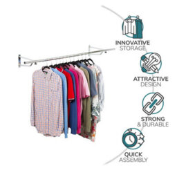House Of Home Chrome Heavy Duty Wall Mounted Clothes Rail 5Ft Wardrobe Storage & Organiser - thumbnail 4