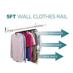 House Of Home Chrome Heavy Duty Wall Mounted Clothes Rail 5Ft Wardrobe Storage & Organiser - thumbnail 5