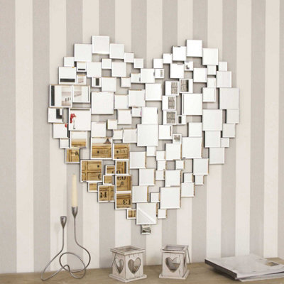 Mirroroutlet Love All Glass Frameless Collage Heart Wall Mirror 80 X 80 Cm - image 1