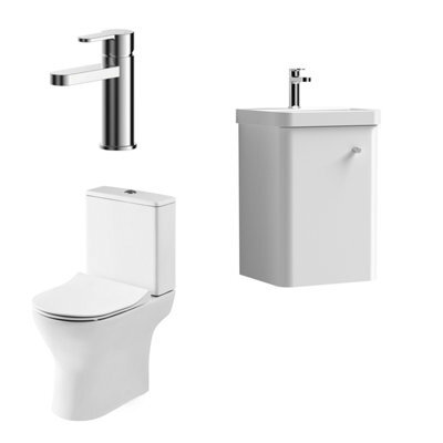 Nuie Core Cloakroom Set Wall Hung Vanity Unit Curve 400mm Basin Tap Wc Satin White