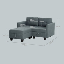 Wyld Haus Bakeli Dark Grey 2 Seater Modular L-Shaped Sofa With Integrated Storage, Ottoman Module, Removable Covers - thumbnail 3