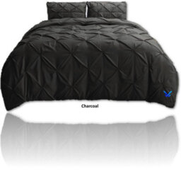 TheWhiteWater Limited Pintuck Duvet Cover Set + Matching Pillowcases With Bedsheet - 3In1 Hotel Style Bedding Set - Charcoal - thumbnail 8