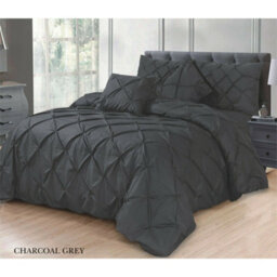 TheWhiteWater Limited Pintuck Duvet Cover Set + Matching Pillowcases With Bedsheet - 3In1 Hotel Style Bedding Set - Charcoal - thumbnail 3