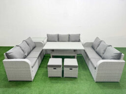 Fimous Pe Rattan Lounge Sofa Set 11 Seater Outdoor Garden Furniture Set Rectangular Dining Table 3 Seater Sofa 2 Stools Side Table - thumbnail 2