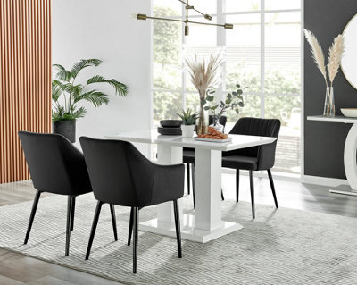 Furniturebox Uk 4 Seater Dining Set - Imperia White High Gloss Dining Table And Chairs - 4 Black Calla Black Leg Chairs - image 1