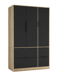 Urbn-Living Urbnliving 3 Door Wardrobe With 4 Drawers Wooden Bedroom Storage Cupboard With Hanging Rail For Clothes - Oak Unit & Black Doors - thumbnail 1