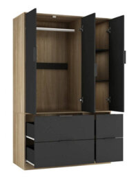 Urbn-Living Urbnliving 3 Door Wardrobe With 4 Drawers Wooden Bedroom Storage Cupboard With Hanging Rail For Clothes - Oak Unit & Black Doors - thumbnail 8