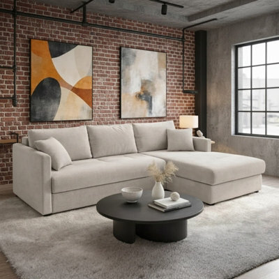 Orea Grey Fabric Corner Sofa Bed With Storage Profiled Cushions Stylish Multi Functional Sleeper For Living Room Light Grey Right - image 1