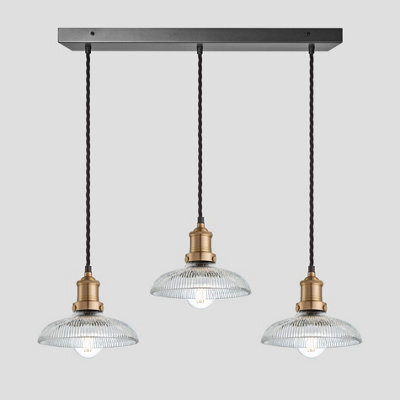 Industville Brooklyn Glass Dome 3 Wire Cluster Lights, 8 Inch,  Brass Holder