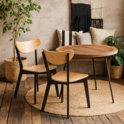 Wyld Haus Set Of 2 Saffron Black And Natural Oak Effect Dining Chairs - thumbnail 2