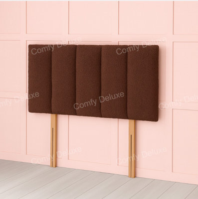 Comfy Deluxe Brown Teddy Boucle 5 Panel Fabric 3Ft Single Headboard 26Inch