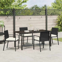 Berkfield Garden Dining Set 5 Pcs Black Poly Rattan - thumbnail 4