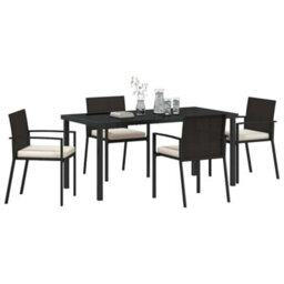 Berkfield Garden Dining Set 5 Pcs Black Poly Rattan - thumbnail 3