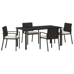Berkfield Garden Dining Set 5 Pcs Black Poly Rattan - thumbnail 2