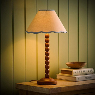 Valuelights Bobbin Blue Trim Linen Shade Walnut Bobble Table Lamp With Bulb - image 1