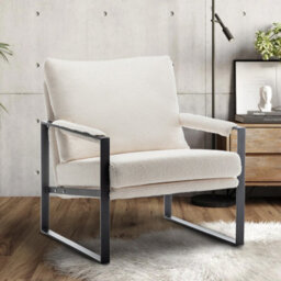 Teddy Boucle Fabric Accent Chair In White - thumbnail 1