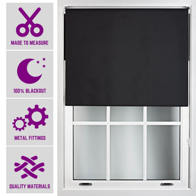 Furnished Made To Measure Blackout Roller Blinds With Metal Fittings - Black Blind For Home And Office (W)240Cm (L)210Cm