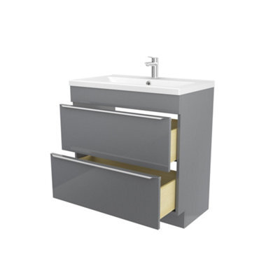 GoodHome Imandra Matt Grey Freestanding Vanity Unit & Basin Set With 2 Chrome Effect Handle (W)804mm (H)670mm - image 1