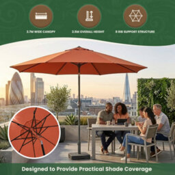 Garden Market Place The Garden Marketplace Garden Parasol 2.7M With Tilt And Crank Handle, Polyester Canopy And 38mm Aluminium Pole Terracotta - thumbnail 7